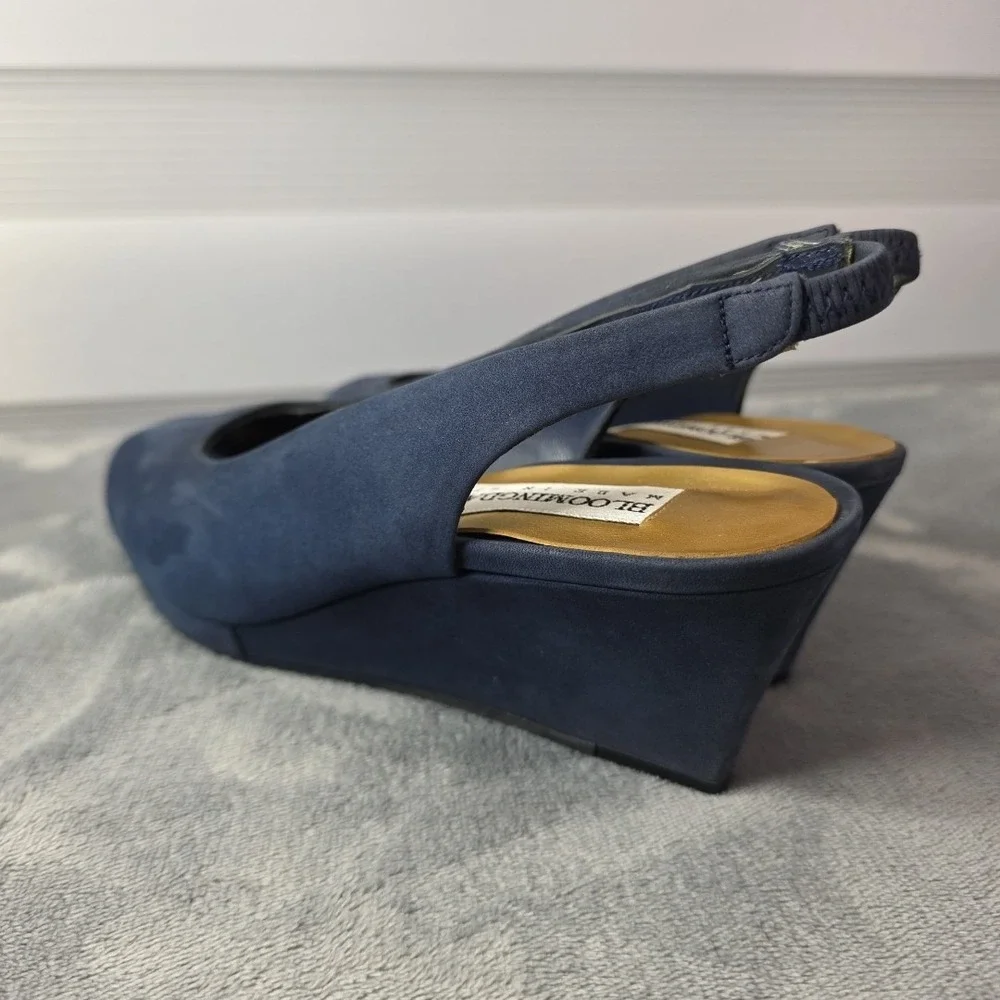 Vintage Bloomingdale's‎ Sling back Peep toe Wedges Blue Suede Size 6.5B